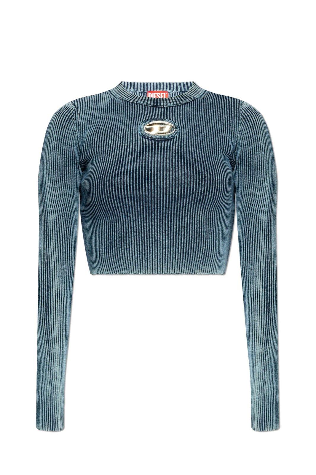 Shop Diesel M-anchor-a Logo Cut-out Ribbed Knit Top In Blue