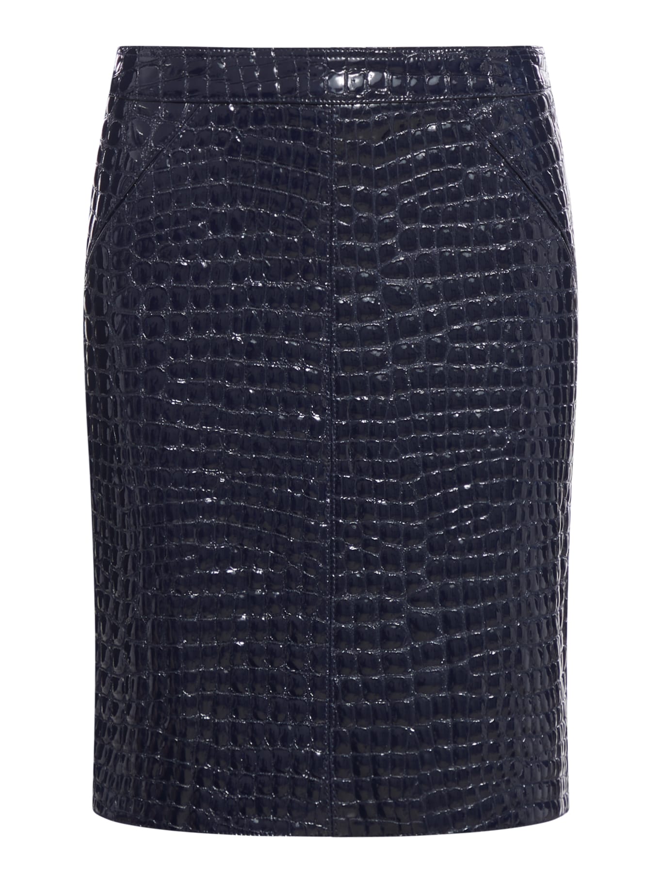 Shop Tom Ford Glossy Croco Embossed Goat Leather Skirt In Deep Blue
