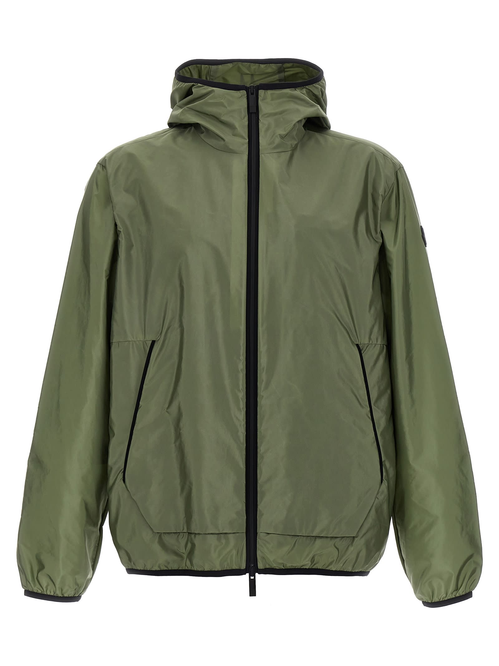 Moncler 'granier' Raincoat With Hood And Pockets In Green
