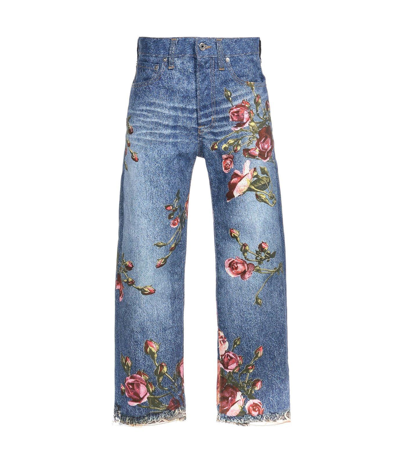 Just Cavalli Floral Printed Straight Leg Jeans
