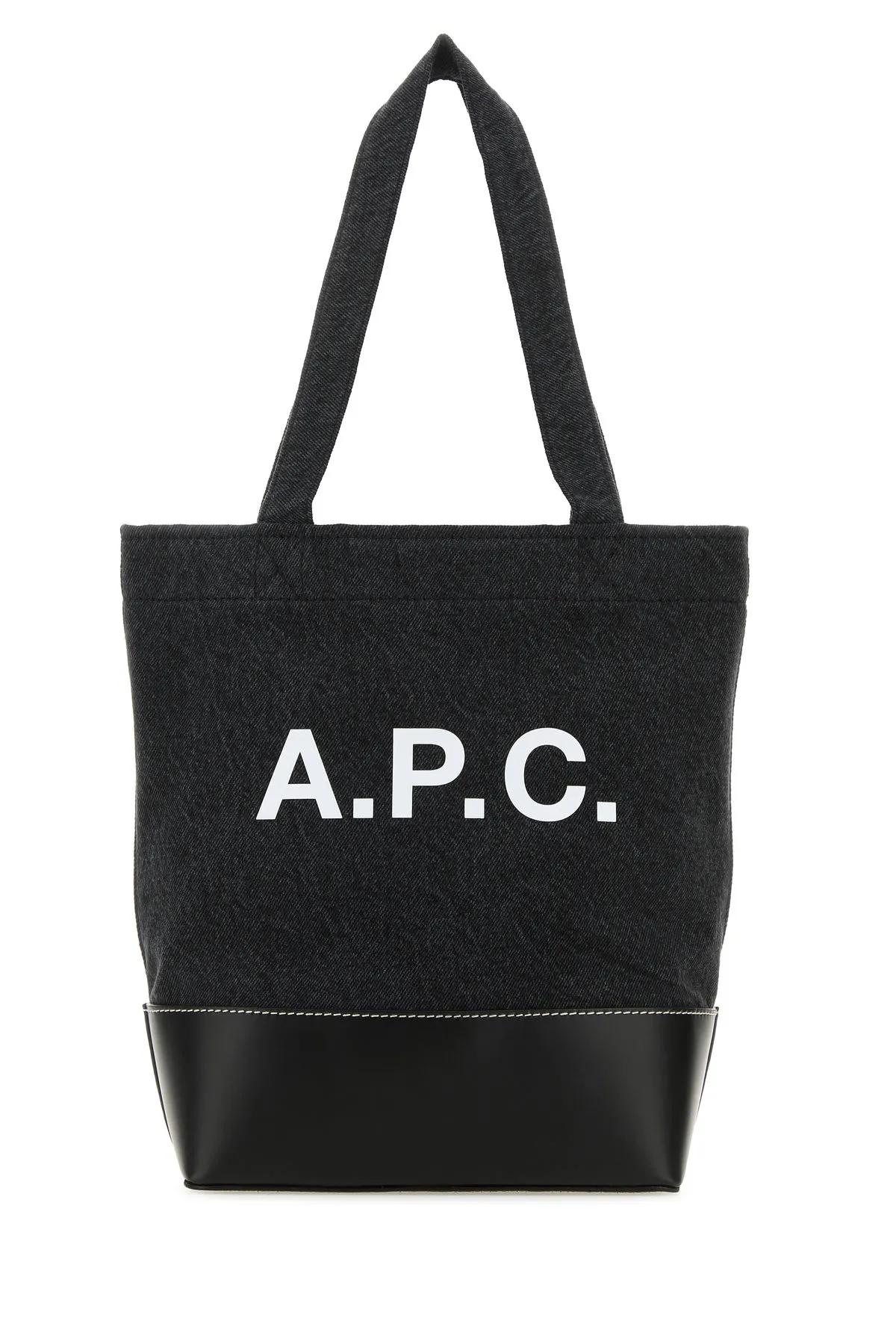 Apc Black Denim And Leather Small Axel Shopping Bag
