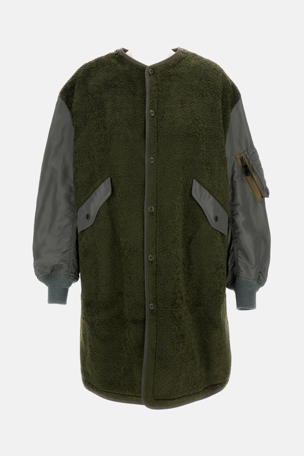 Junya Watanabe Two Tone Midi Bomber Coat In Green