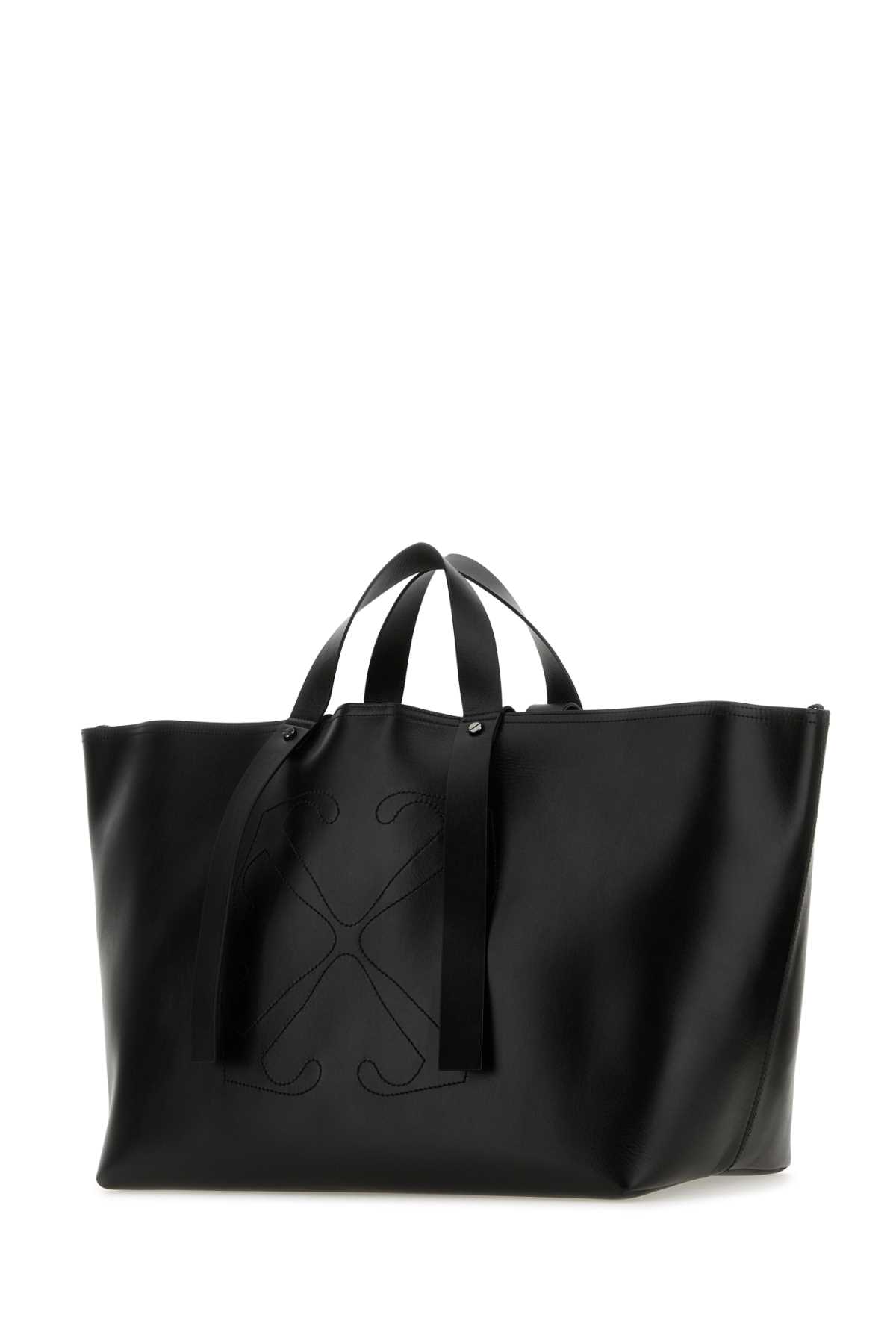 Shop Off-white Black Leather Big Day Off Shopping Bag In 1000
