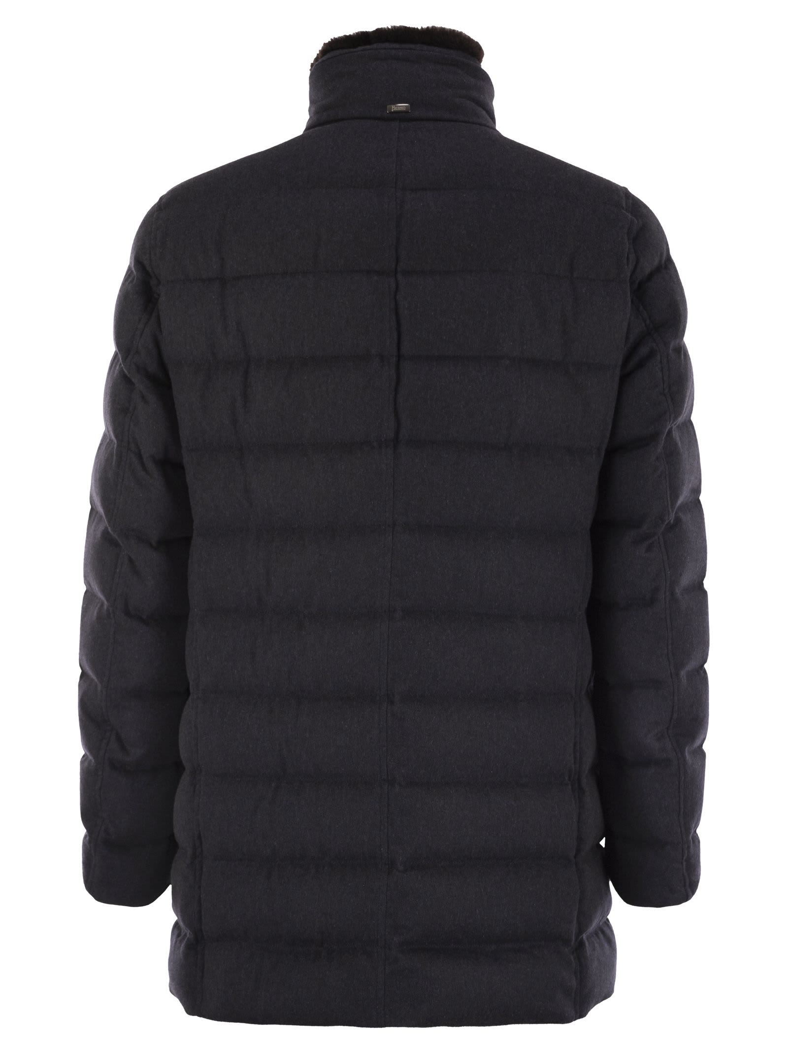 Herno Men Down Jacket With Fur Collar In Blue