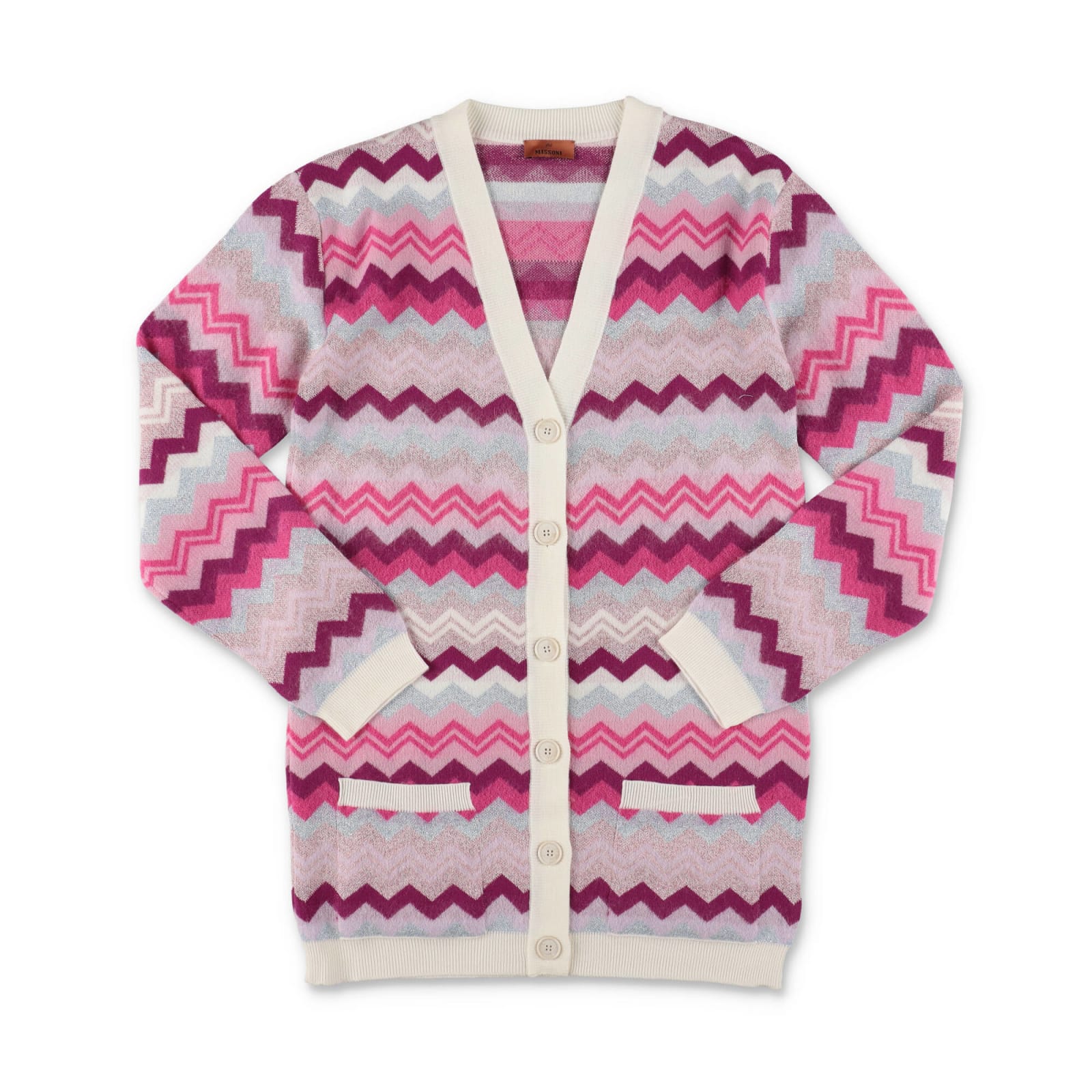 Missoni Zig Zag Wool Jacquard Knit Cardigan In Rosa