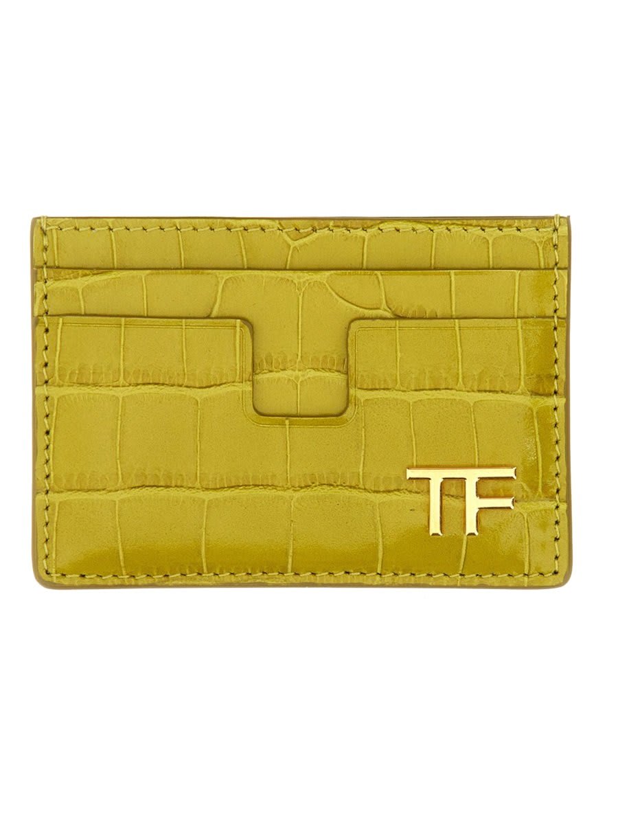 Shop Tom Ford Shiny Embossed Classic Tf Card Holder In Brown