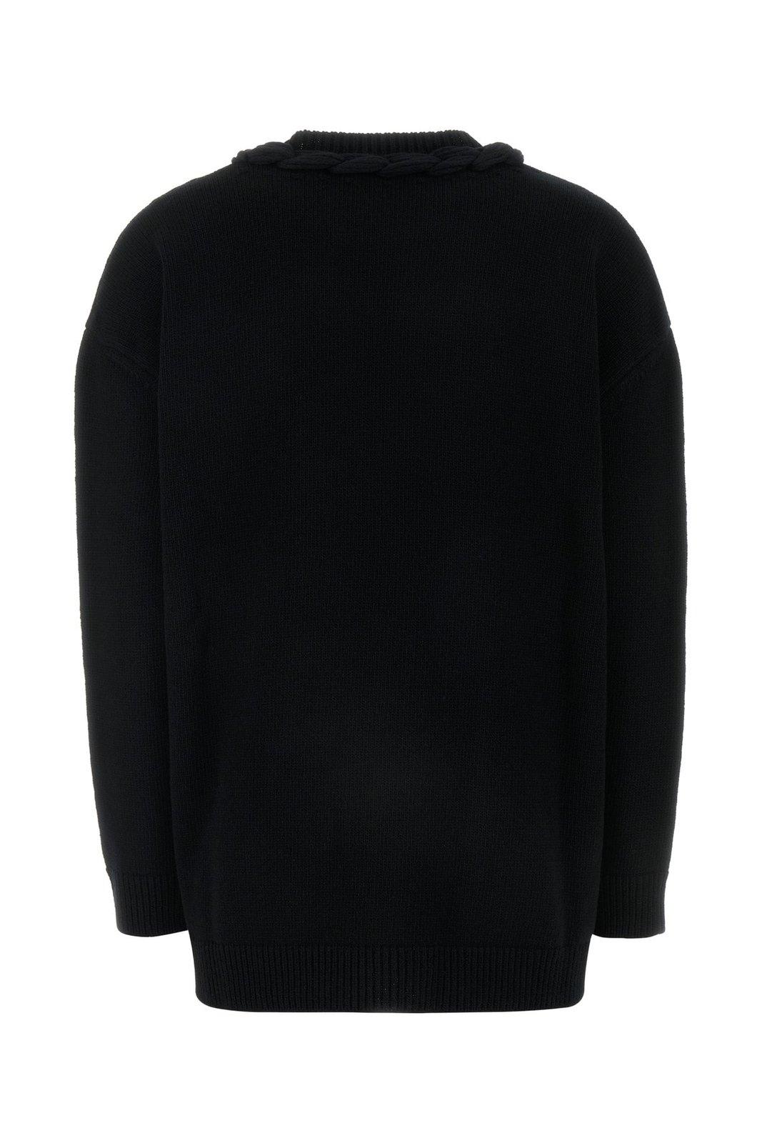 Shop Valentino Crewneck Long-sleeved Jumper In Black