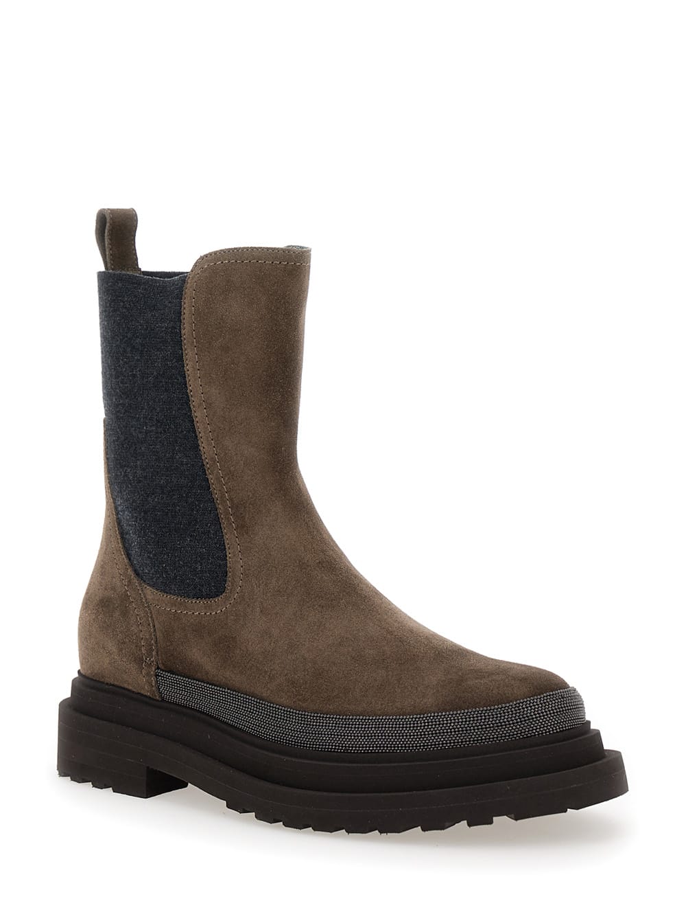 Shop Brunello Cucinelli Brown Ankle Boots With Monile Detail In Suede Woman