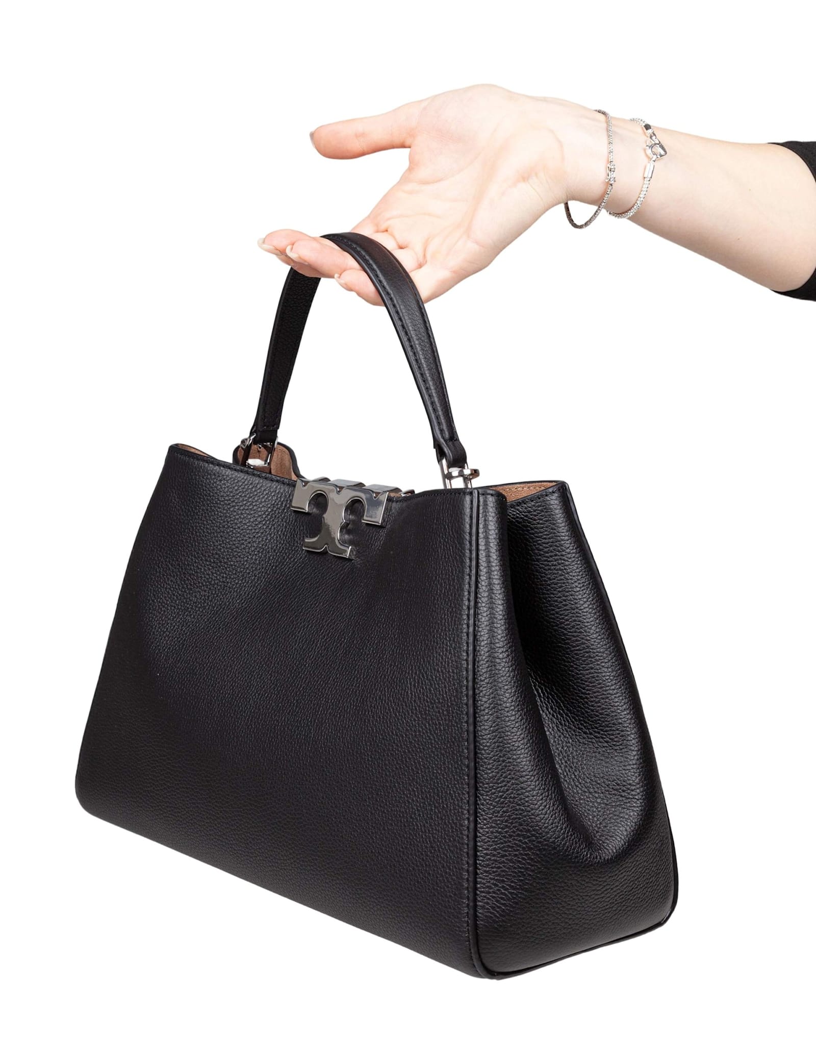 Tory Burch Eleanor Satchel Leather Bag, Black In Black