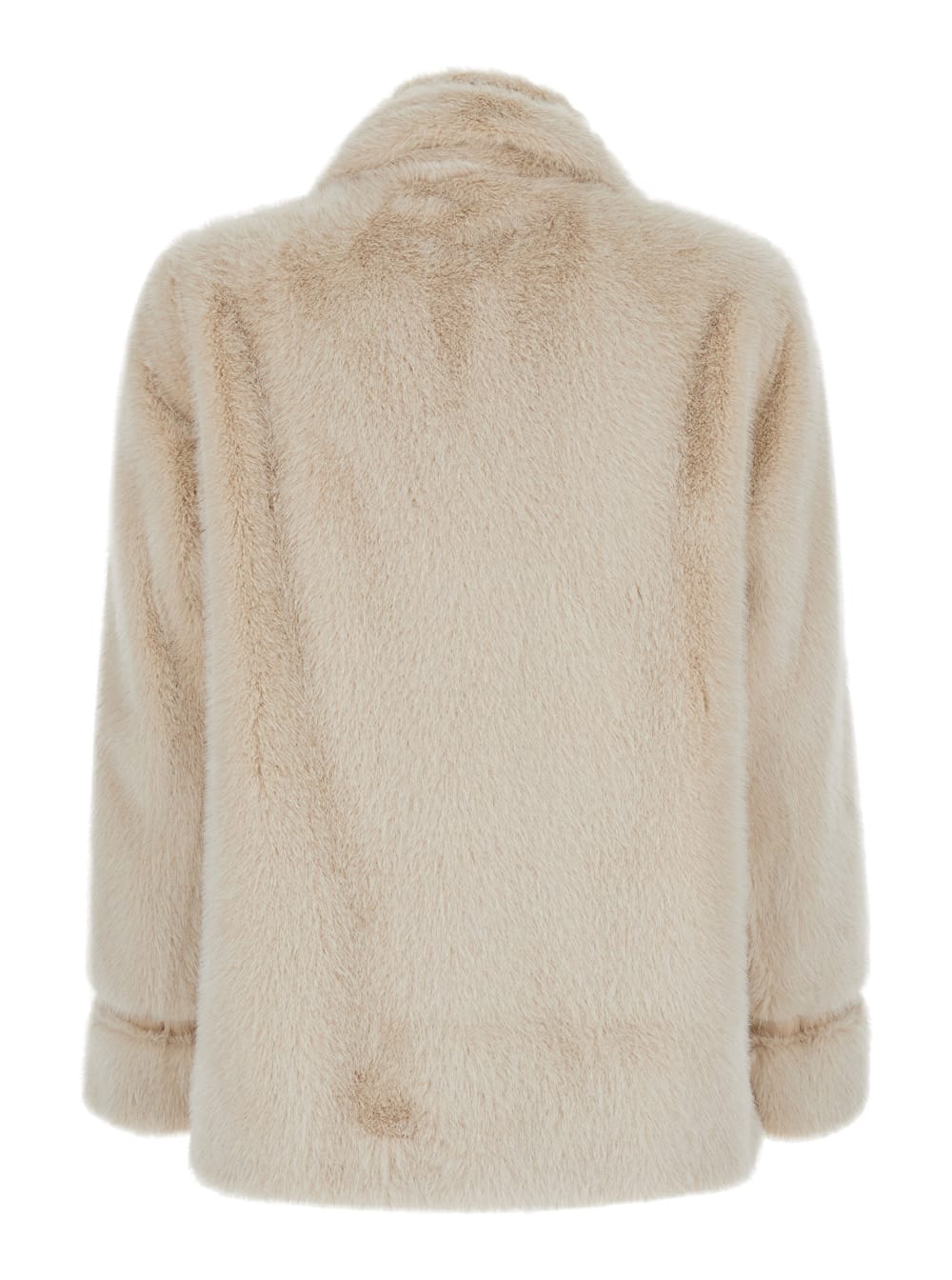 Twinset White Double-breasted Coat With Peak Revers In Ecofur Woman In White