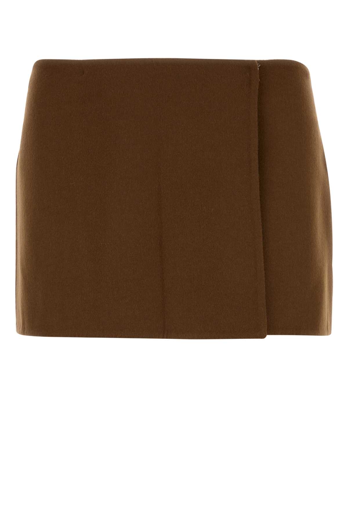 Miu Miu High-waisted Mini Skirt In Wool Blend In Brown