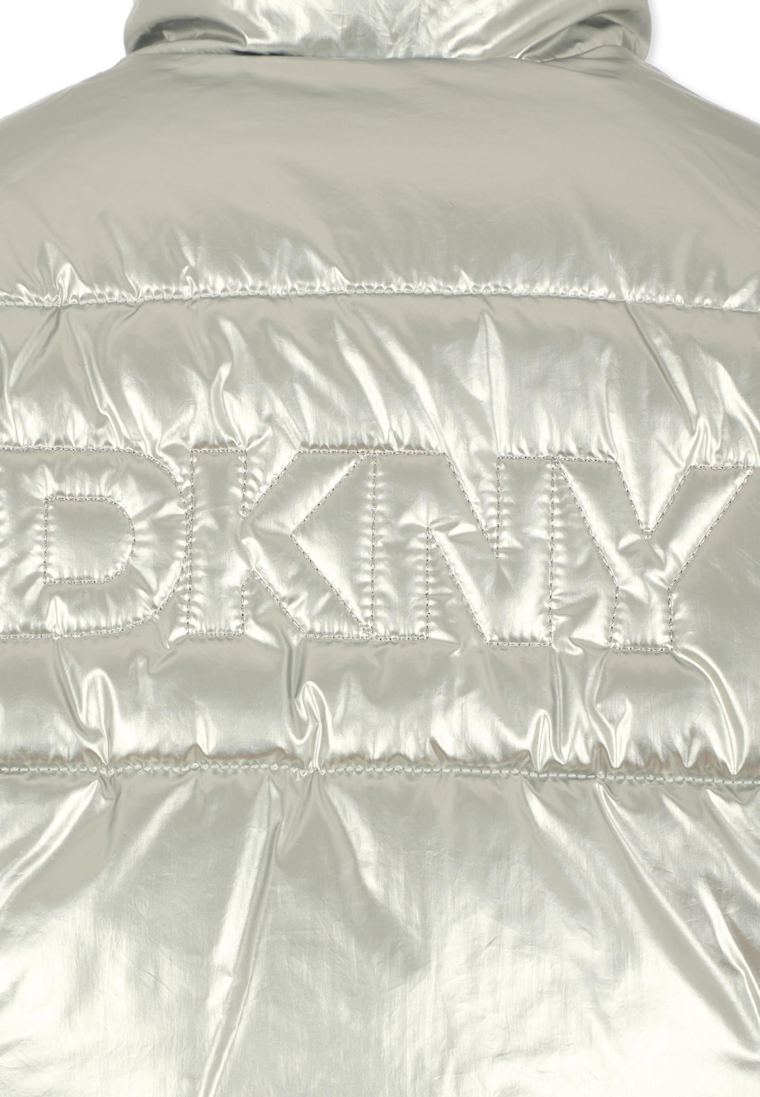 Dkny Reversible Black Down Jacket For Girl With Logo In Multi