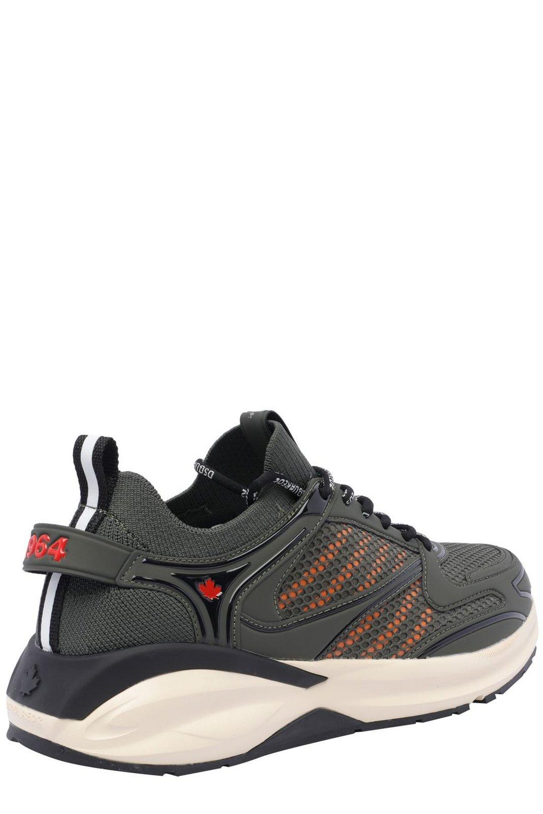 Shop Dsquared2 Dash Paneled Mesh Lace-up Sneakers In Green+ Orange