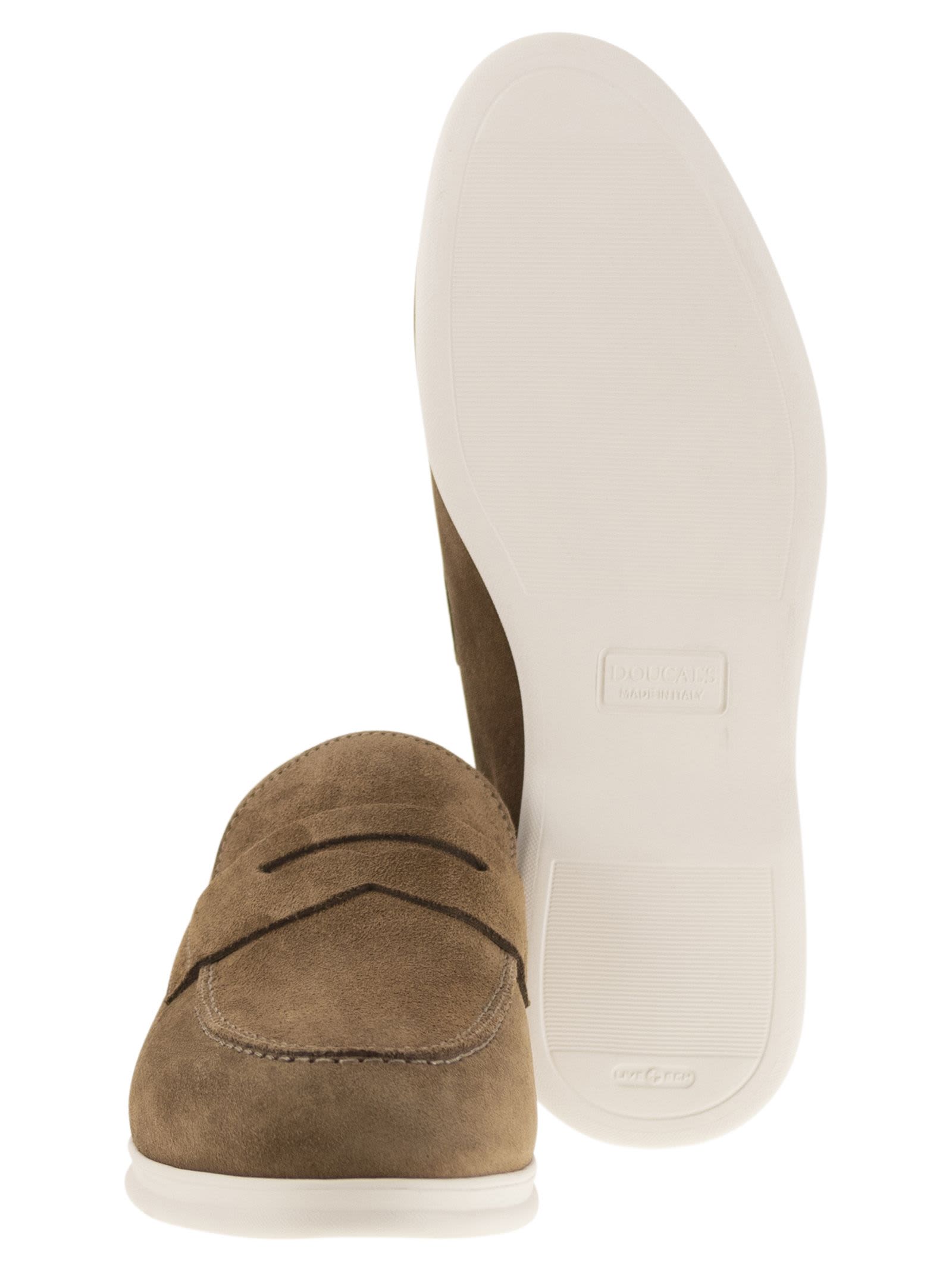 Shop Doucal's Penny - Suede Moccasin In Beige