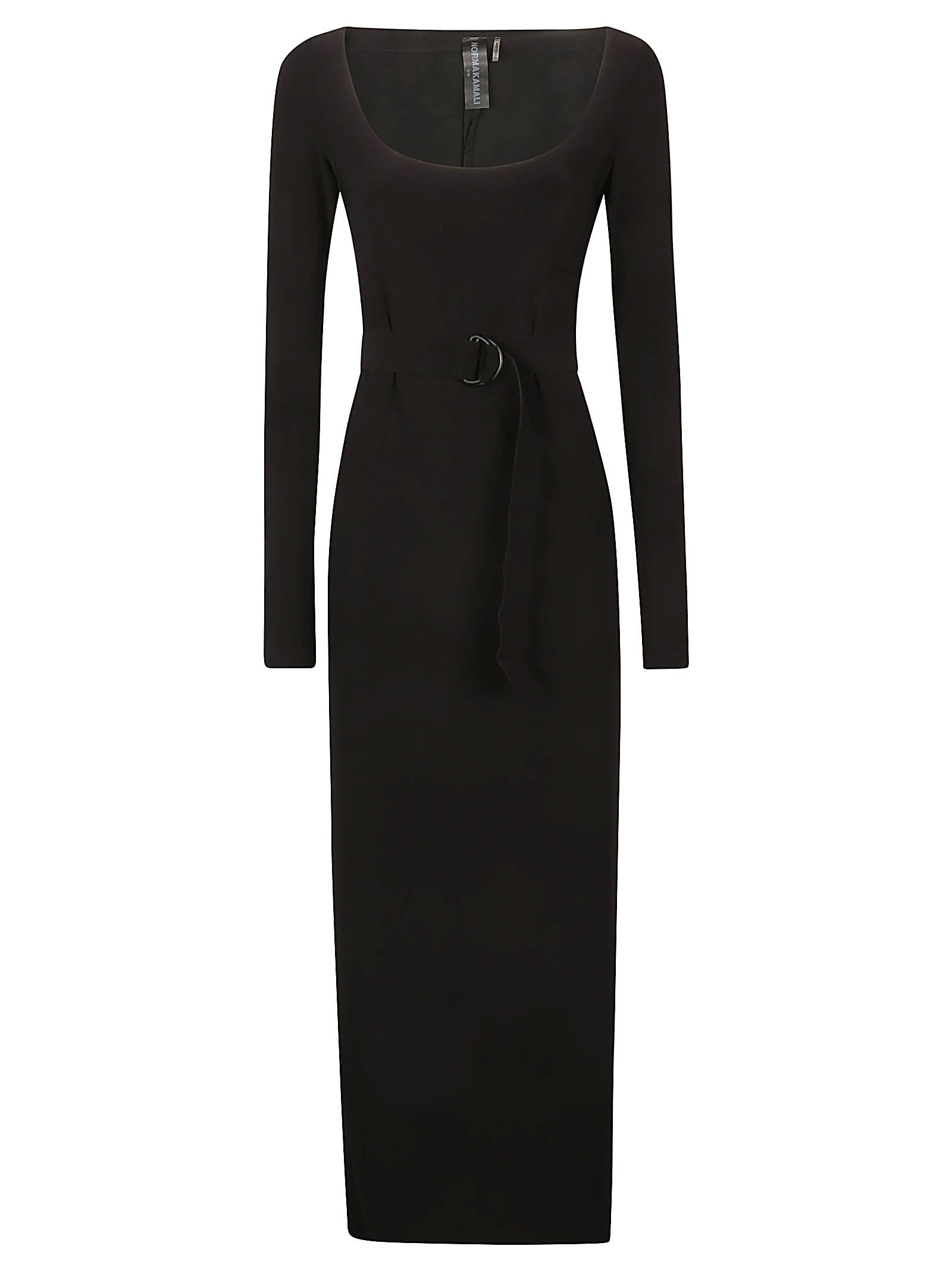 Shop Norma Kamali Long Sleeve Side Slit Dress In Black