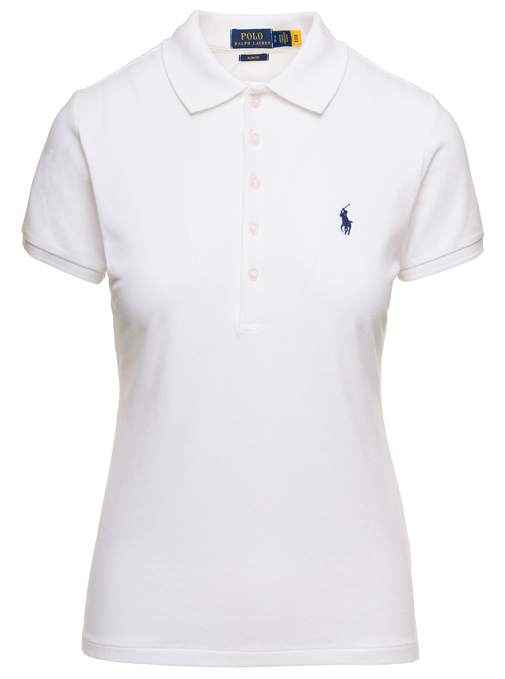 POLO RALPH LAUREN WHITE SLIM POLO SHIRT WITH CONTRASTING LOGO EMBROIDERY IN STRETCH COTTON WOMAN