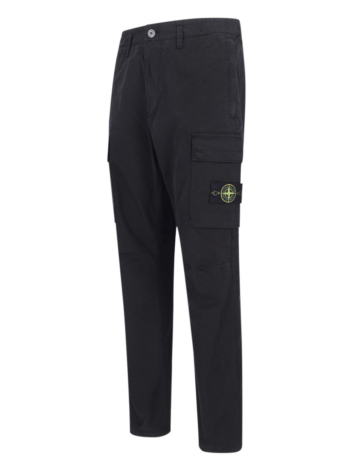 Shop Stone Island Cargo Fitted Trousers In Black