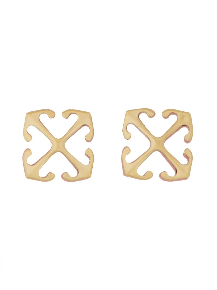 Shop Off-white Logo Engraved Earrings In Gold/rose