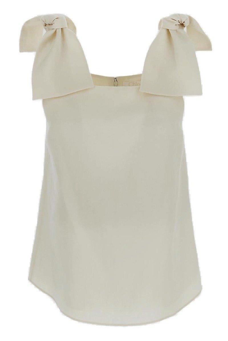 Shop Chloé Bow-strapped Square-neck Tank Top In White