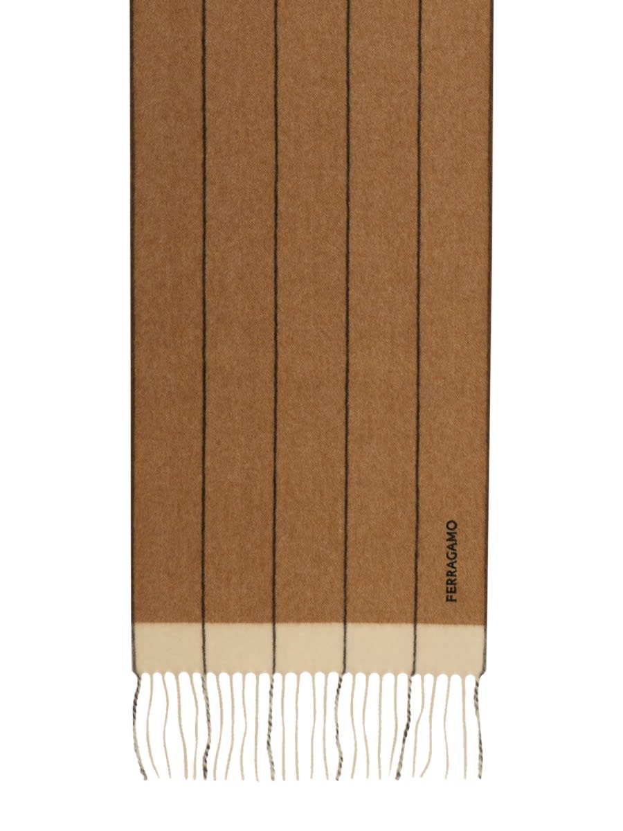 Ferragamo Beige Wool Cashmere Scarves In Brown