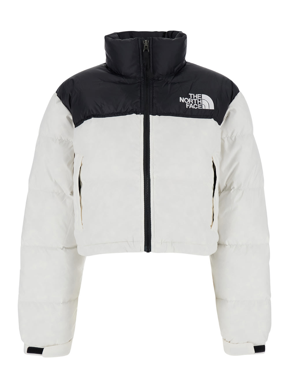 Shop The North Face Nuptse White Down Jacket With High Neck And Logo Detail In Tech Fabric Woman