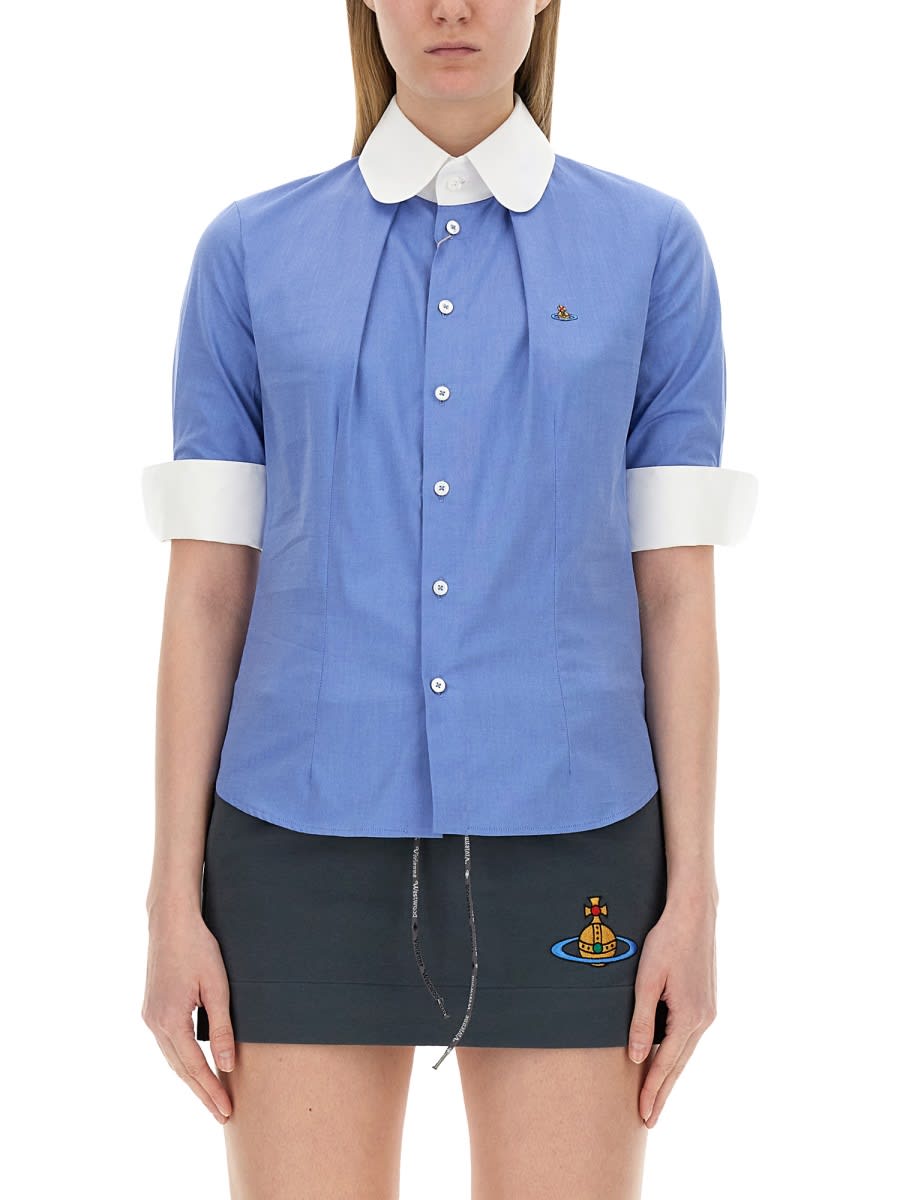Shop Vivienne Westwood Shirt With Orb Embroidery In Grey