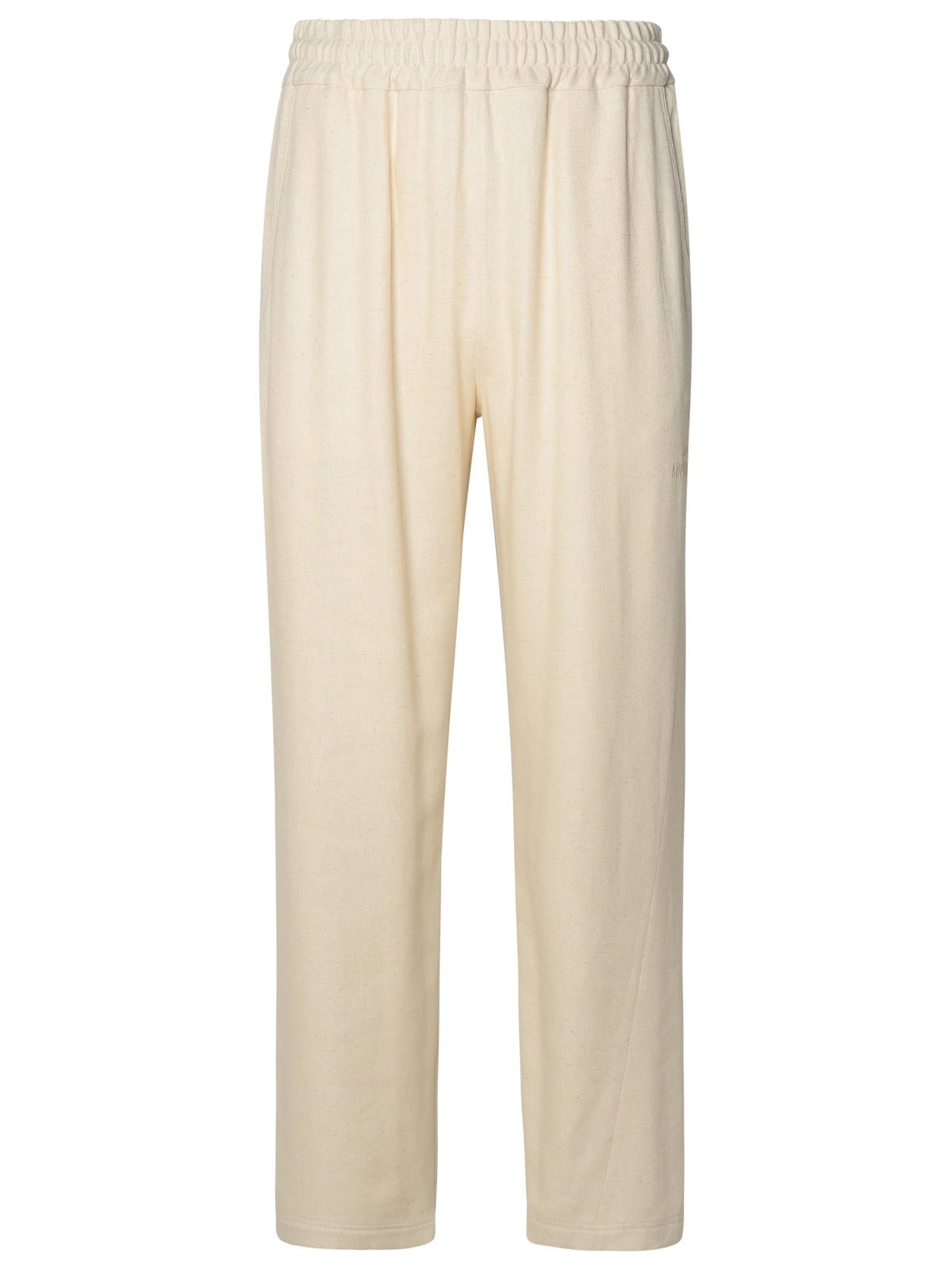 Shop Gcds Ivory Linen Blend Trousers In Bianco Sporco