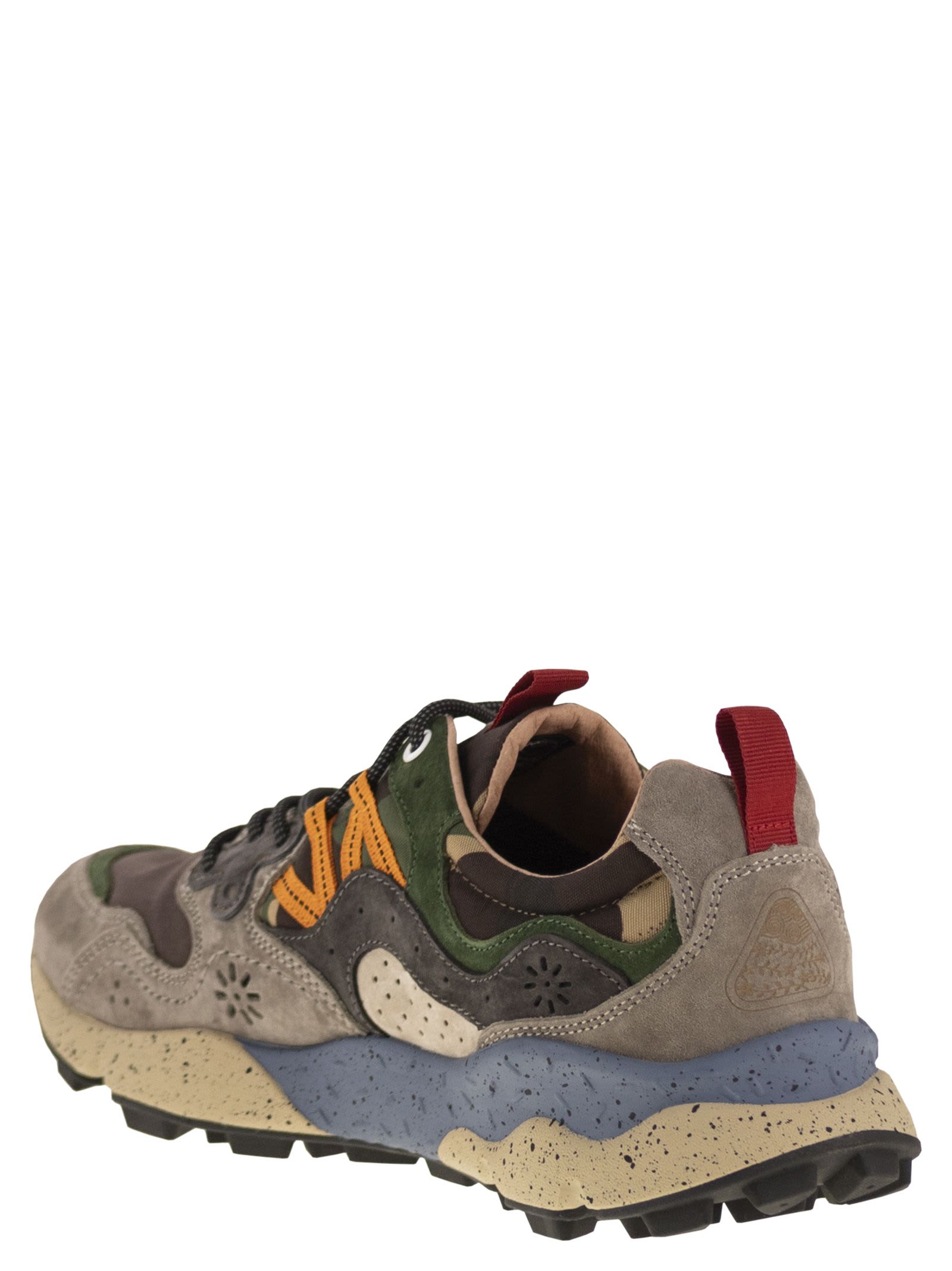 Flower Mountain Yamano 3 Uni Dark Grey And Brown Suede And Fabric Sneakers In Multi