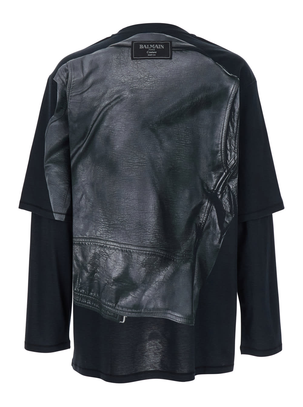 Shop Balmain Leather Trompe L Il Ls T-shirt In Black