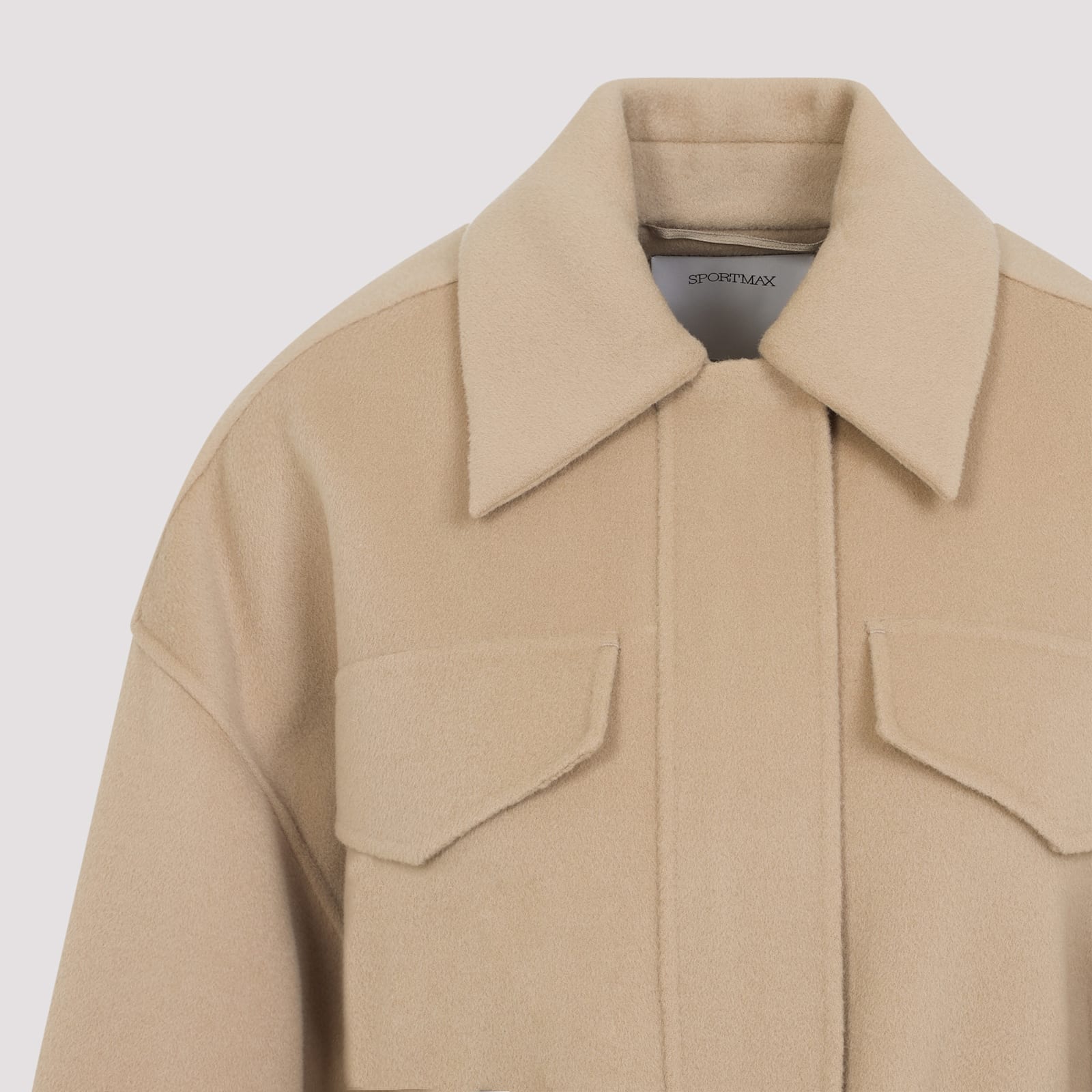 Sportmax Wool Jacket Belt Flap Pockets In Neutral