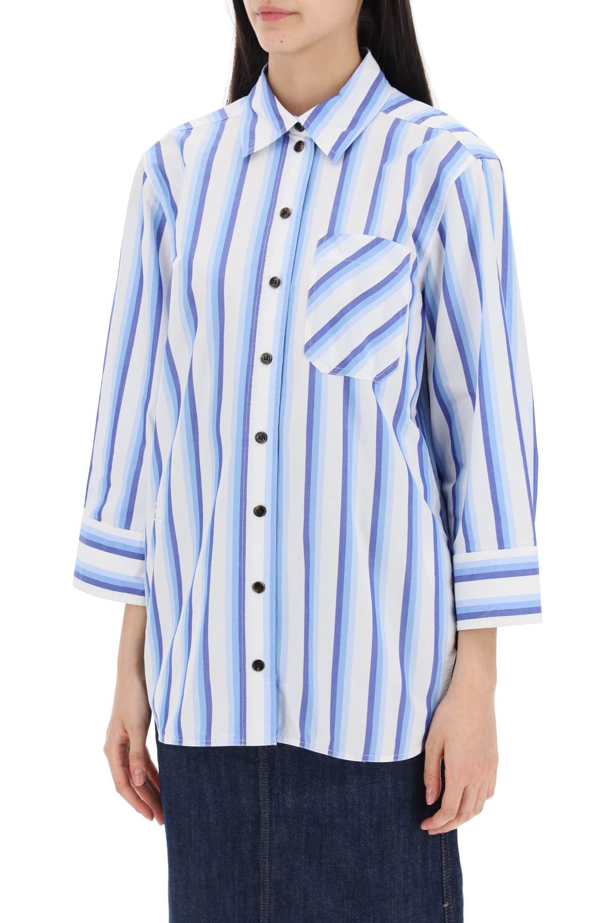 Shop Ganni Oversized Striped Poplin Shirt In Silver Lake Blue (white)