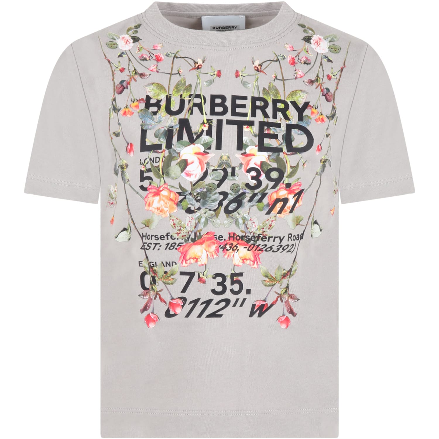 Burberry Grey T-shirt For Kids With Flowers