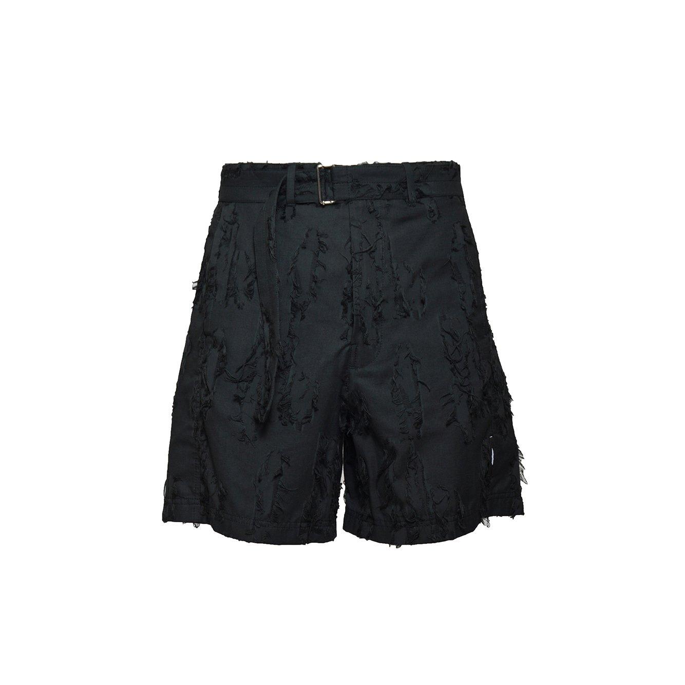 Shop Msgm Mid-rise Distressed Belted Shorts In Nero