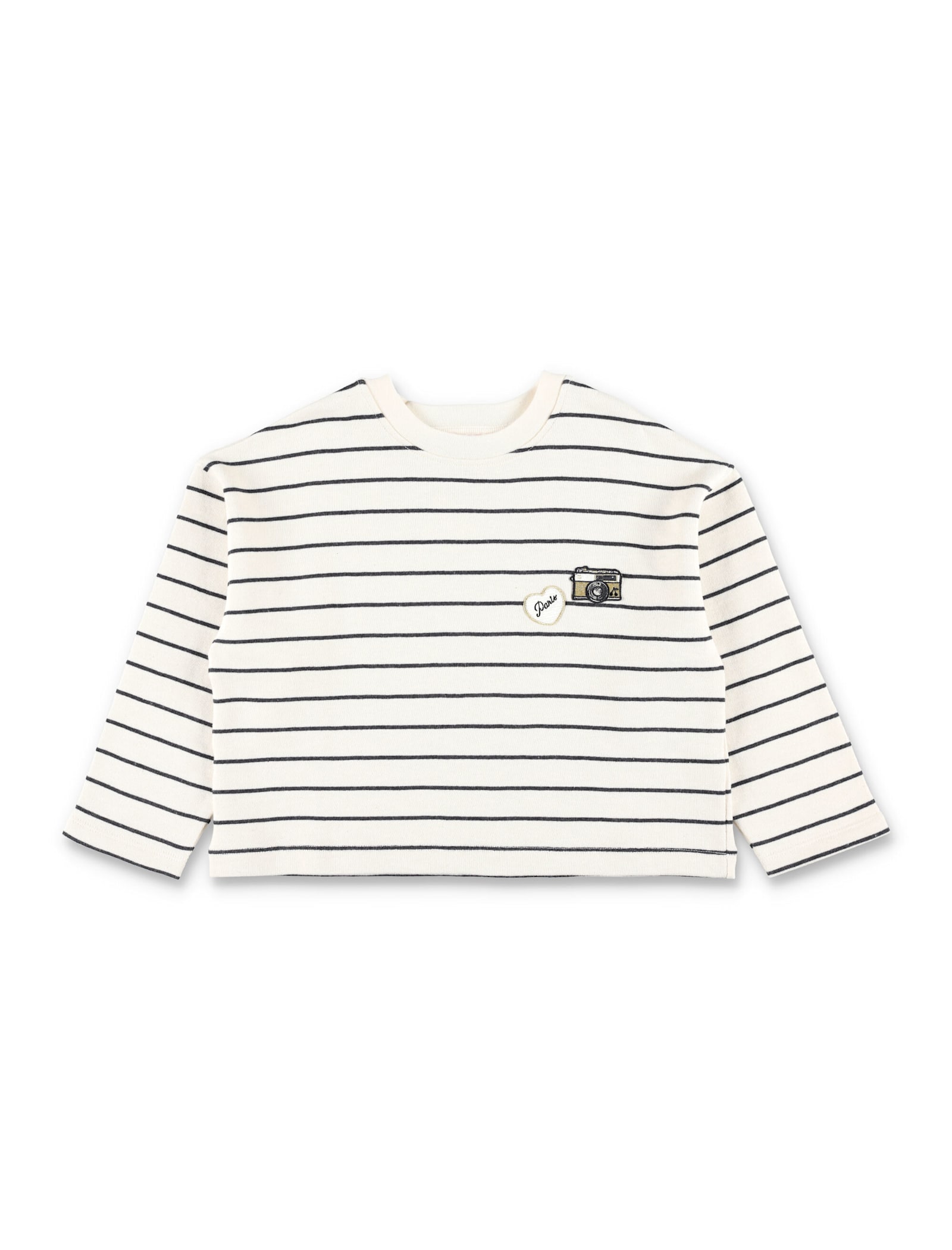 Bonpoint Gaya Girls Striped Sweatshirt With Camera Patch In Multi