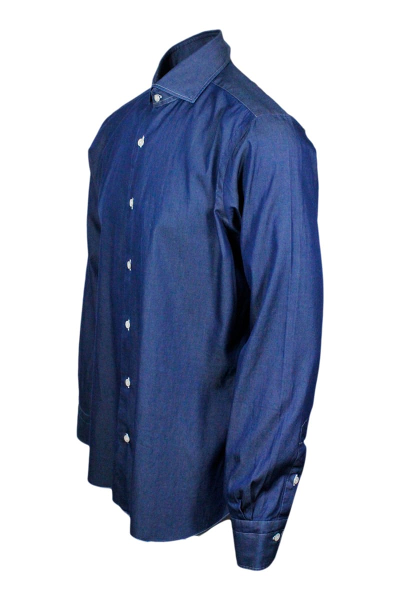 Shop Barba Napoli Shirt In Denim Scuro