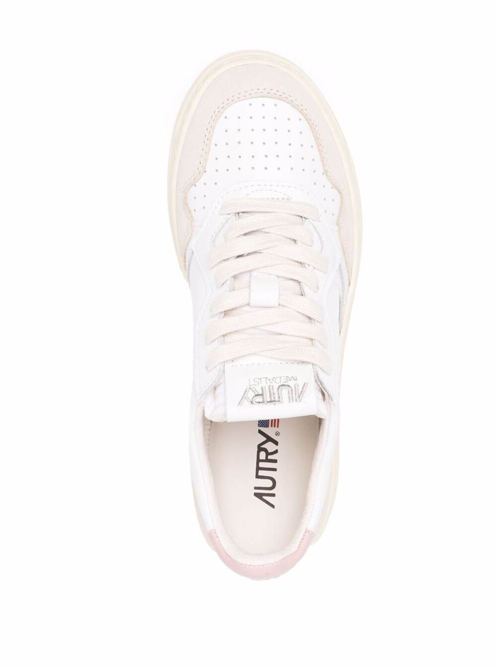 Shop Autry Womans White And Pink Leather Low Sneakers With Logo In White Pow