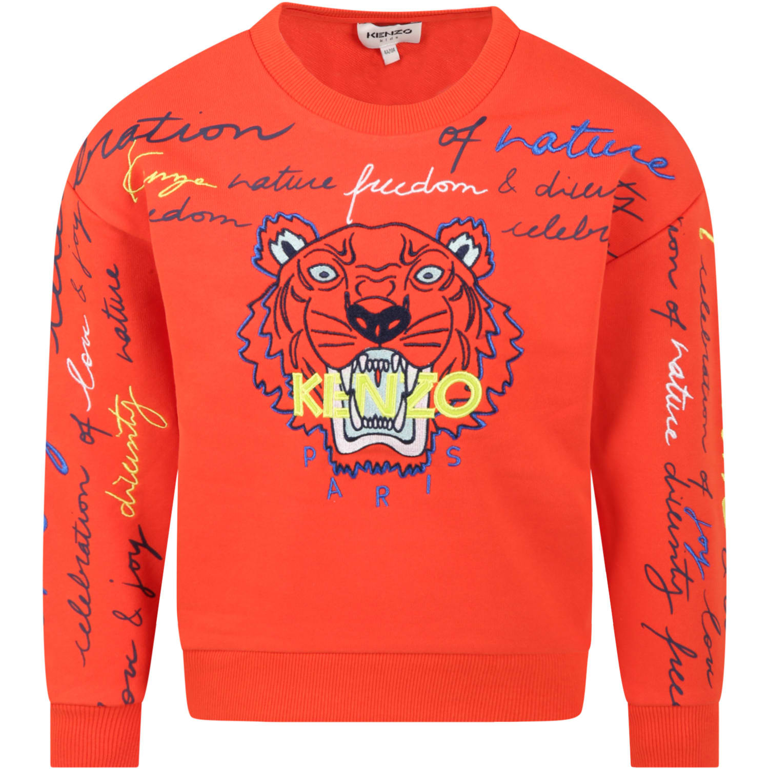 Kenzo Kids Orange Sweatshirt For Boy With Tiger