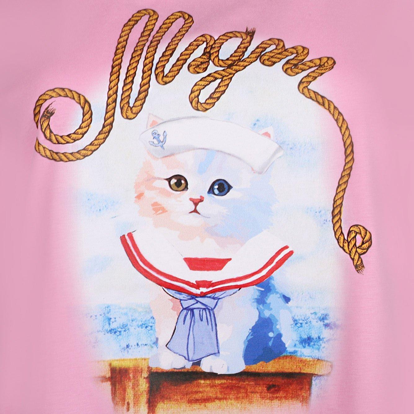 Msgm "sailor Kitten" Print T-shirt In Pink