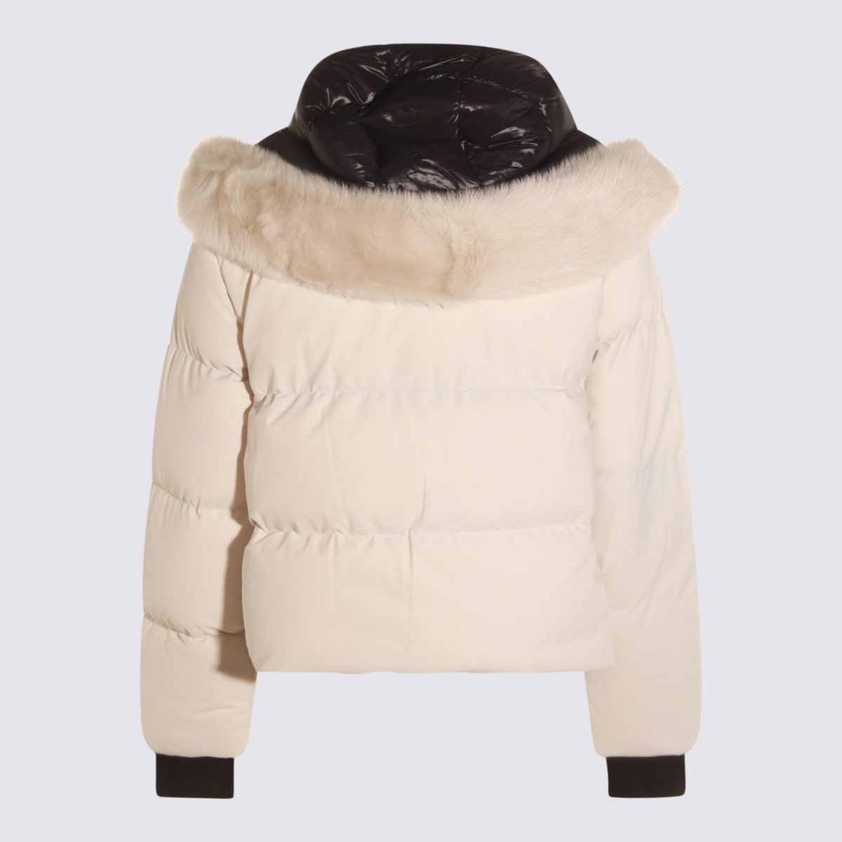 Moose Knuckles White Down Jacket In Burgundy