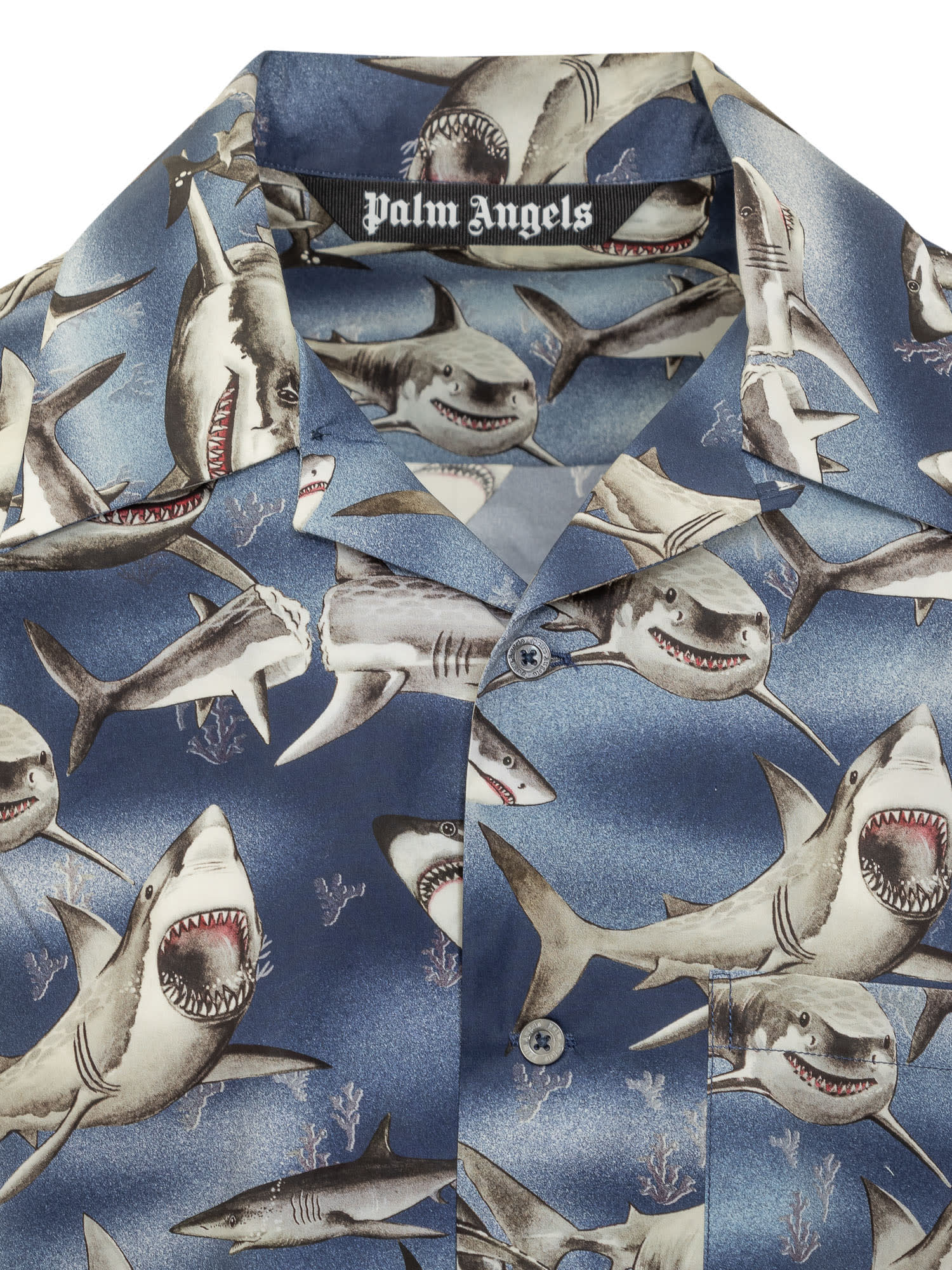 Shop Palm Angels Sharks Bowling Shirt In Blue Black