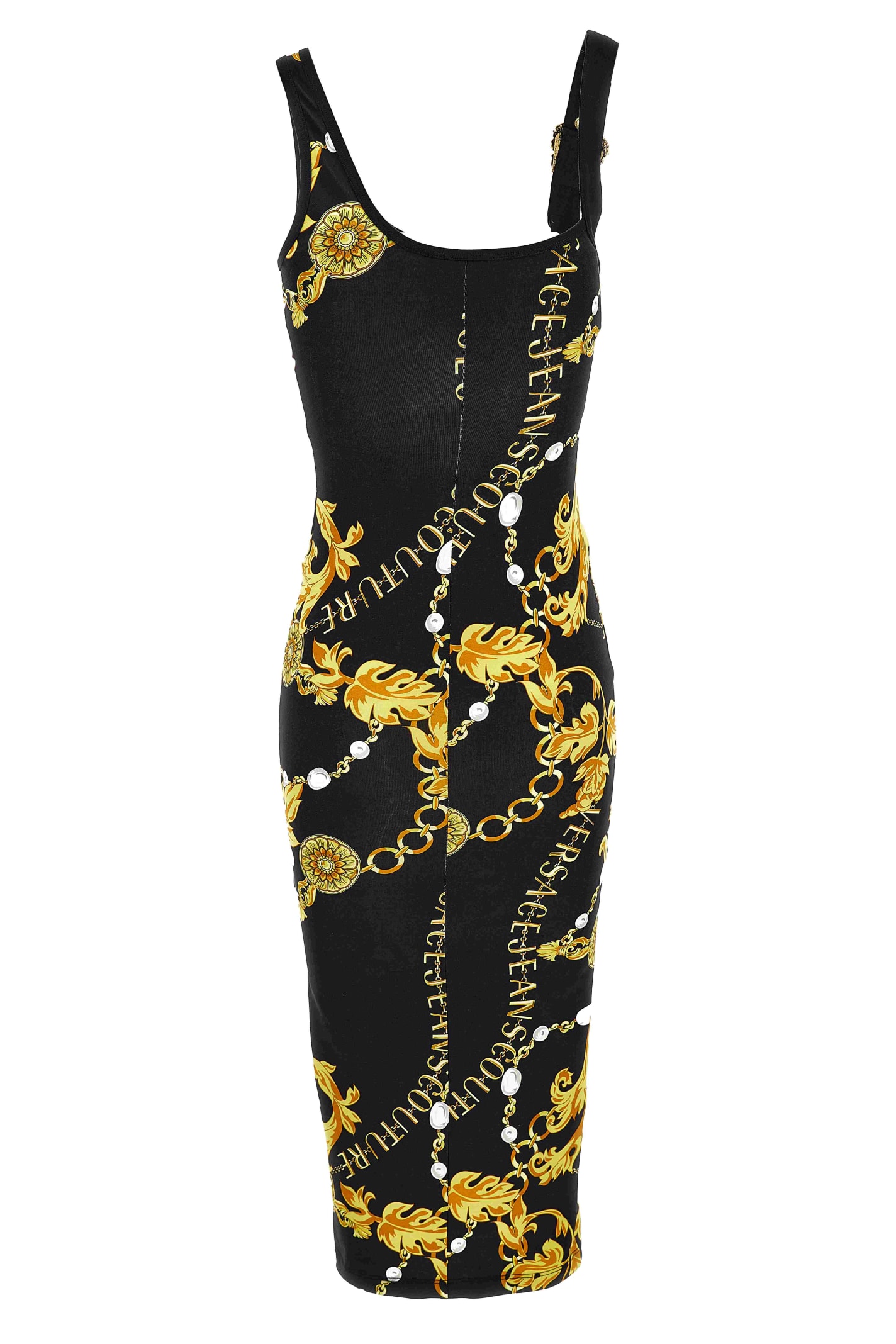 Shop Versace Jeans Couture Long Dress With Baroque Print. In Black