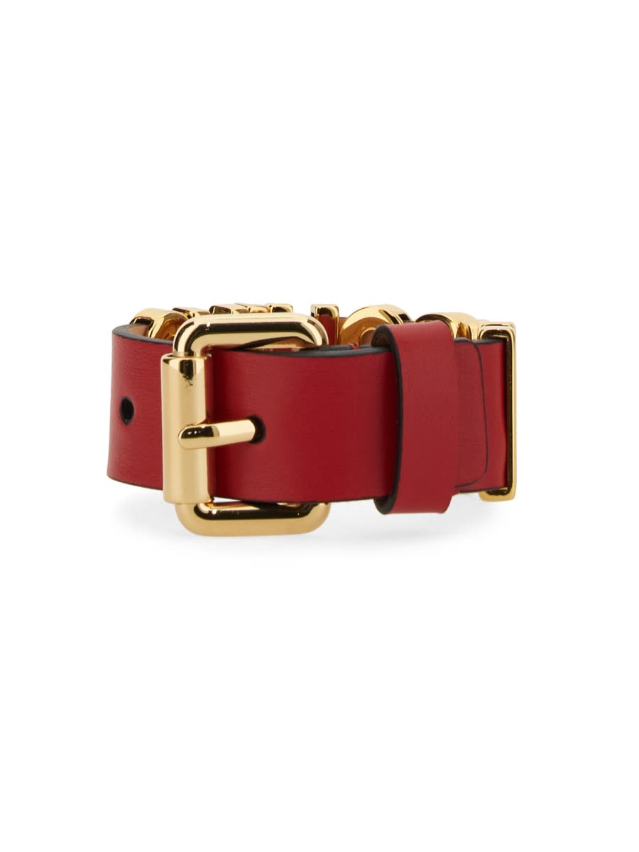 Shop Moschino Logo Bracelet In Red