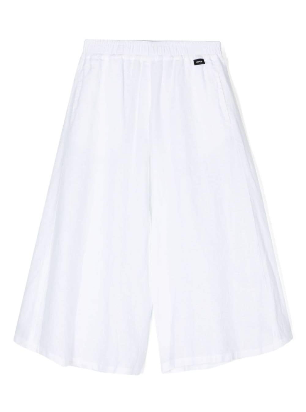 Shop Aspesi White Pants With Elastic Waistband In Linen Girl