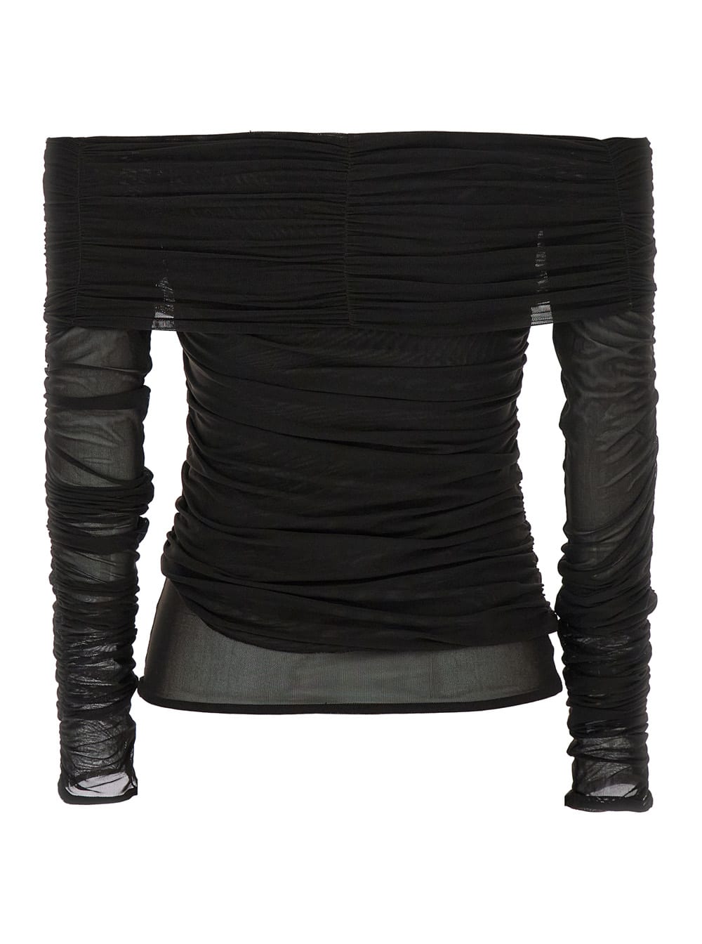 Federica Tosi Off-shoulder Gathered Mesh Blouse In Black