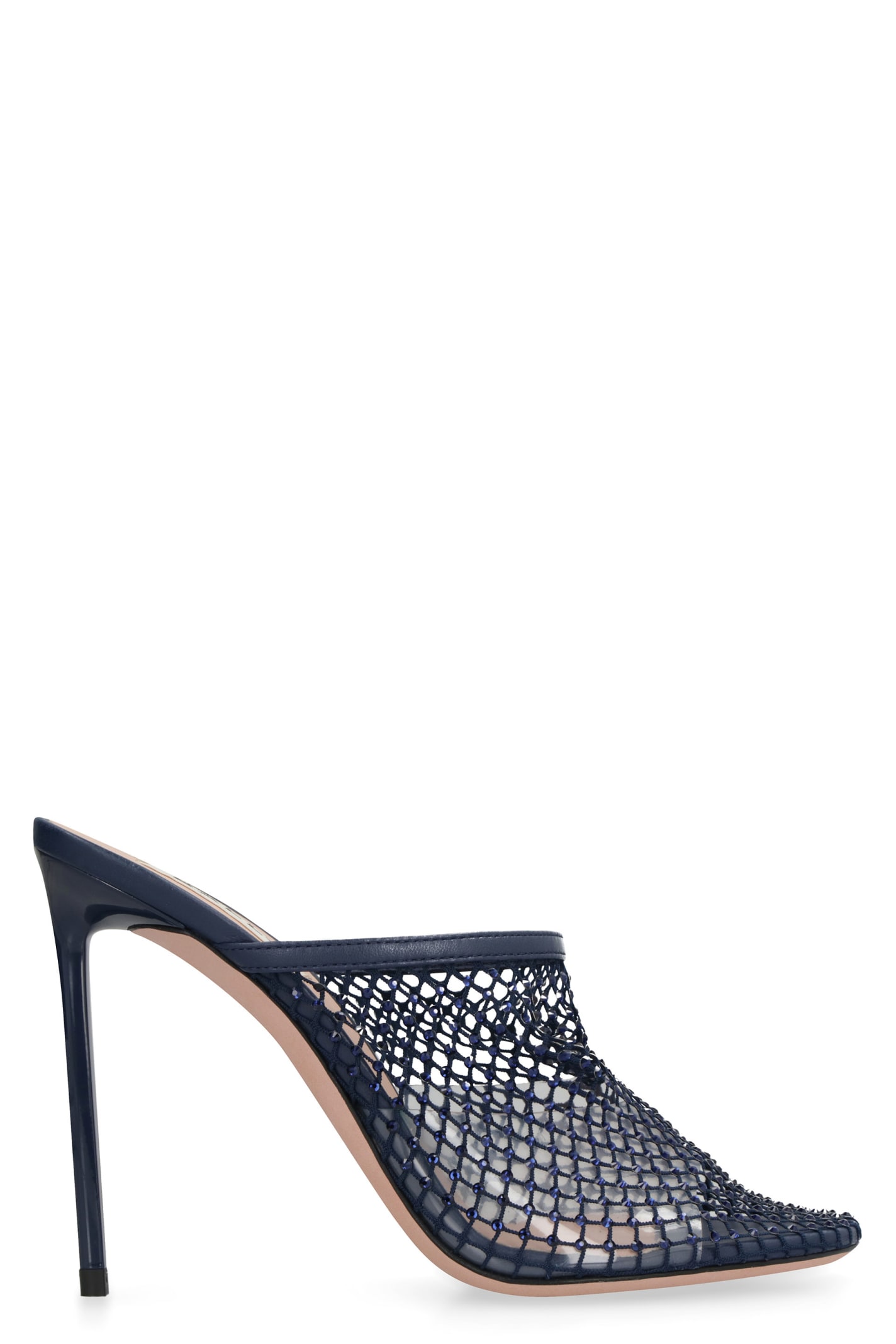 Crystal Fishnet Leather Mules