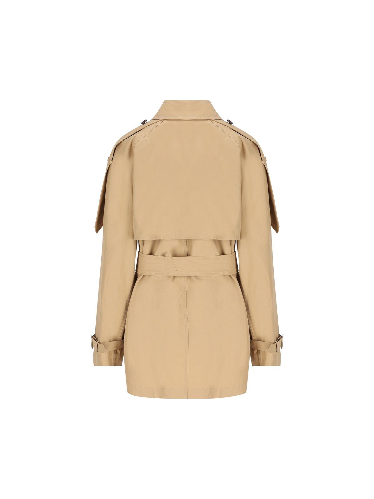 Shop Burberry Double Breasted Belted Trench Coat In Neutrals