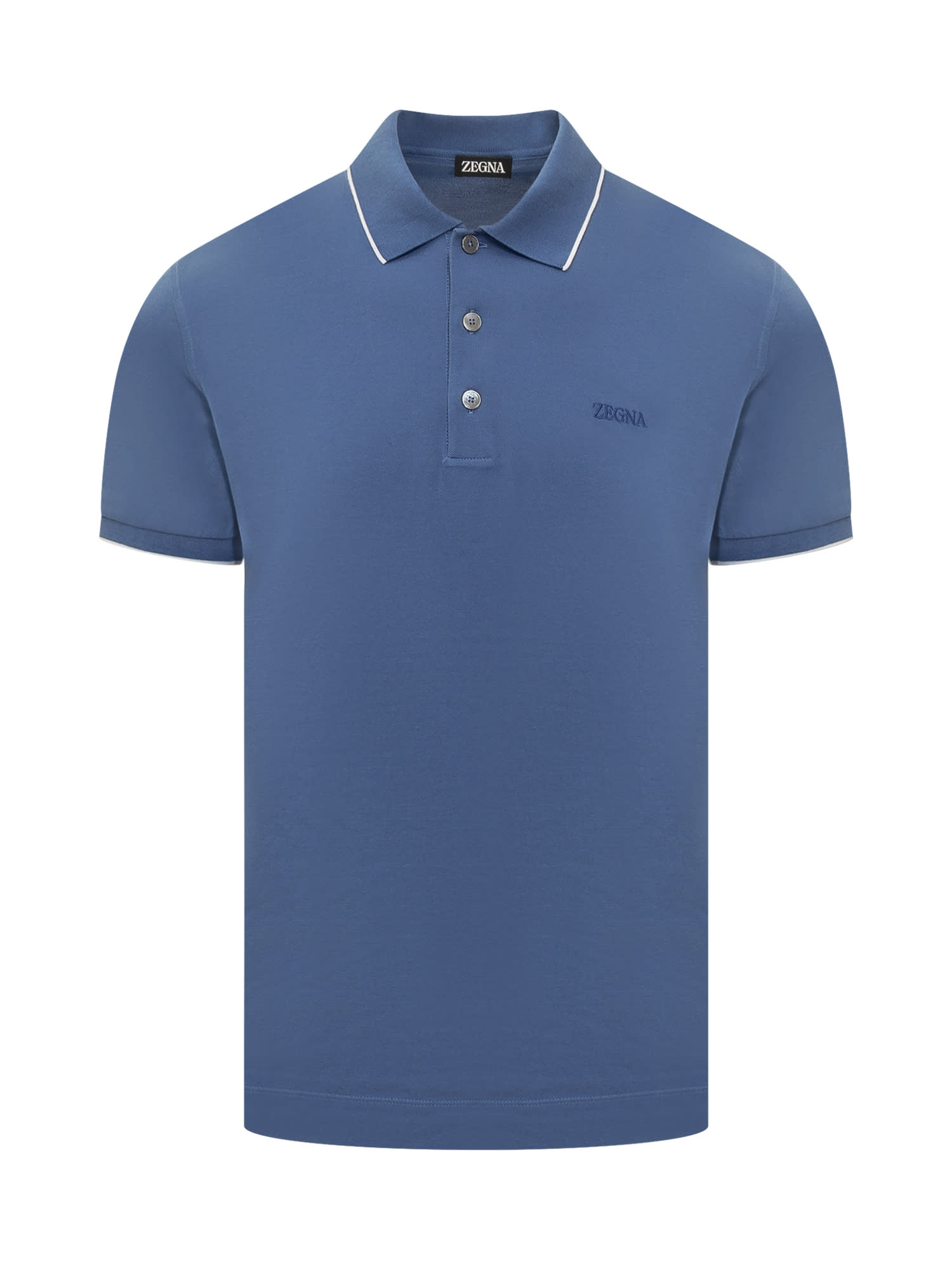 Shop Zegna Polo With Logo  In Blue
