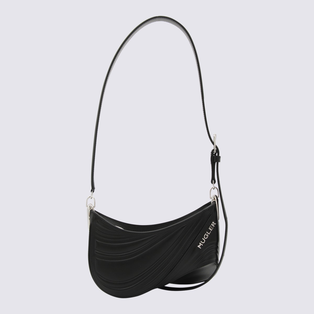 Black Leather Spiral Curve Shoulder Bag