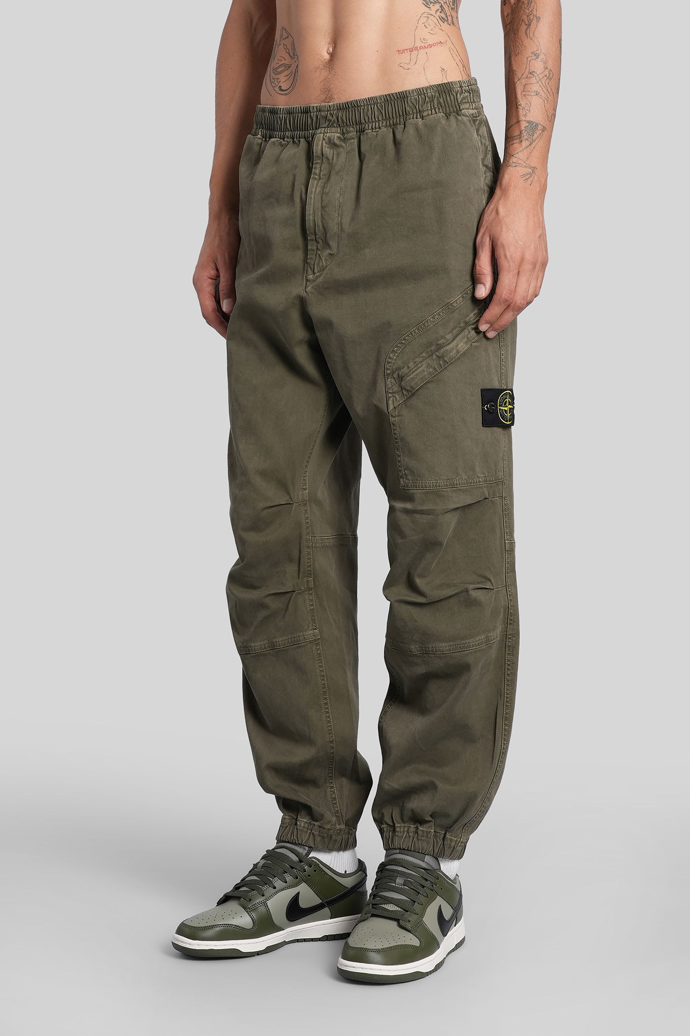 Stone Island Pants In Green Cotton In White