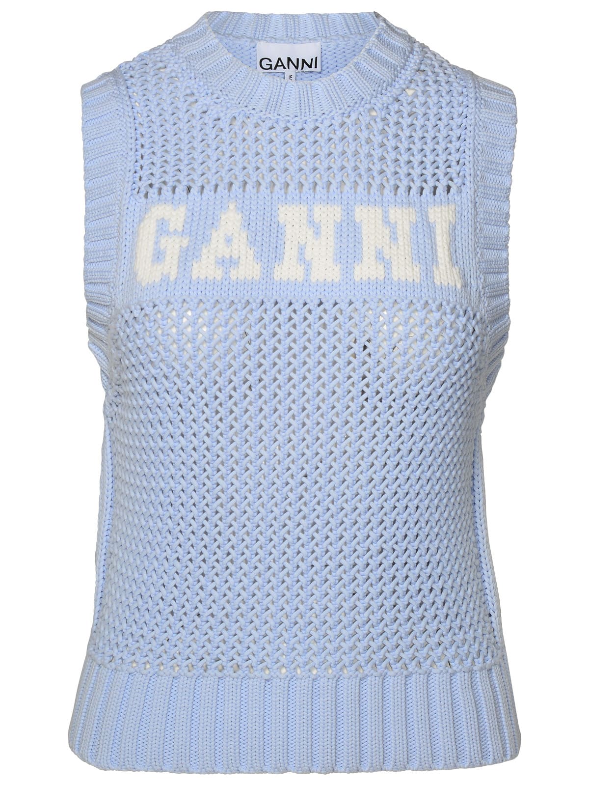 Shop Ganni Light Blue Cotton Vest